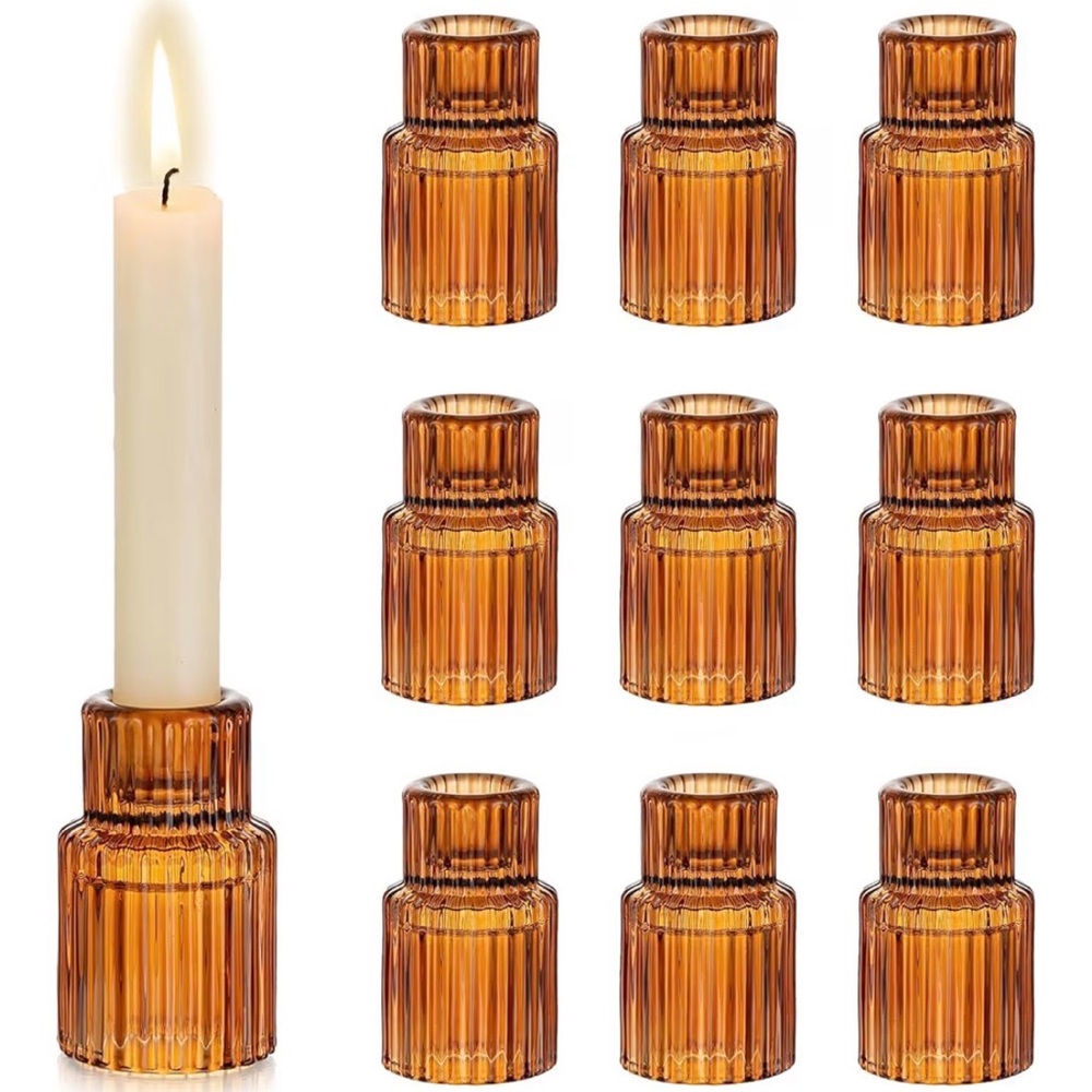 Amber brown glass taper holders (10 pack)